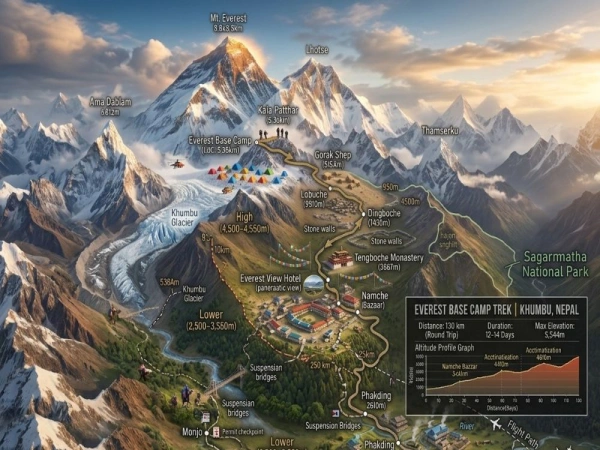 Everest Base camp Trek Distance with map